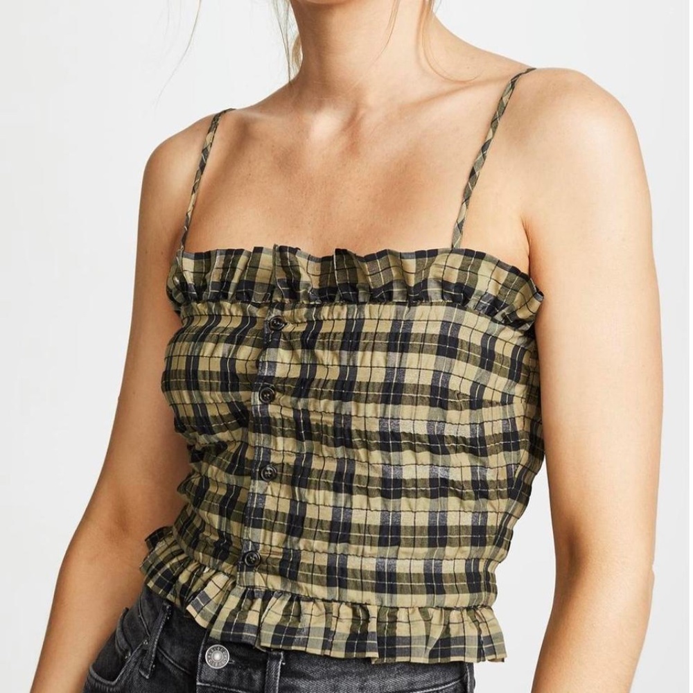 GANNI Green Plaid Crop Top